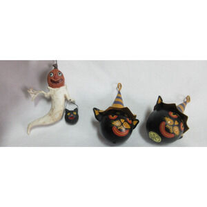 Bethany Lowe Halloween Trick or Treat 2 Black Kitty Head Ornament, PumpkinGghost